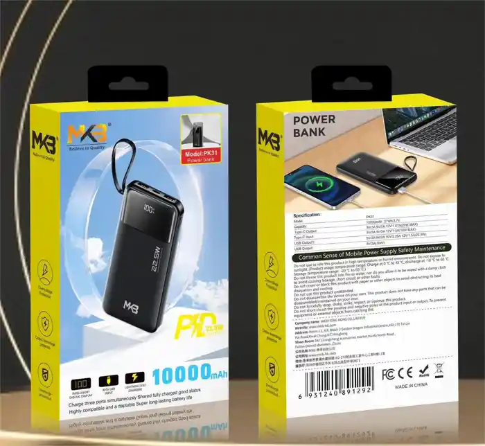 MKB PK31 10000mah PD 22.5w With Extra Holder power bank